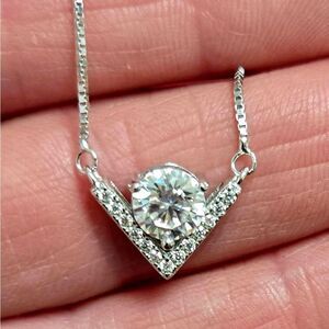Moissanite Diamonds V Pendant Necklace 925 Sterling Silver Chain GRA Certified